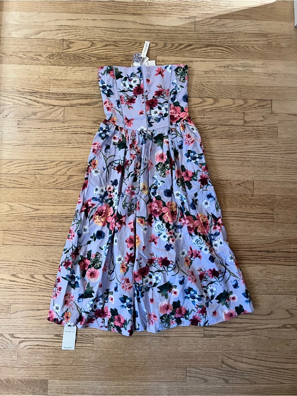 Abercrombie & Fitch Lavender Floral Strapless Midi Dress (bra free collection)